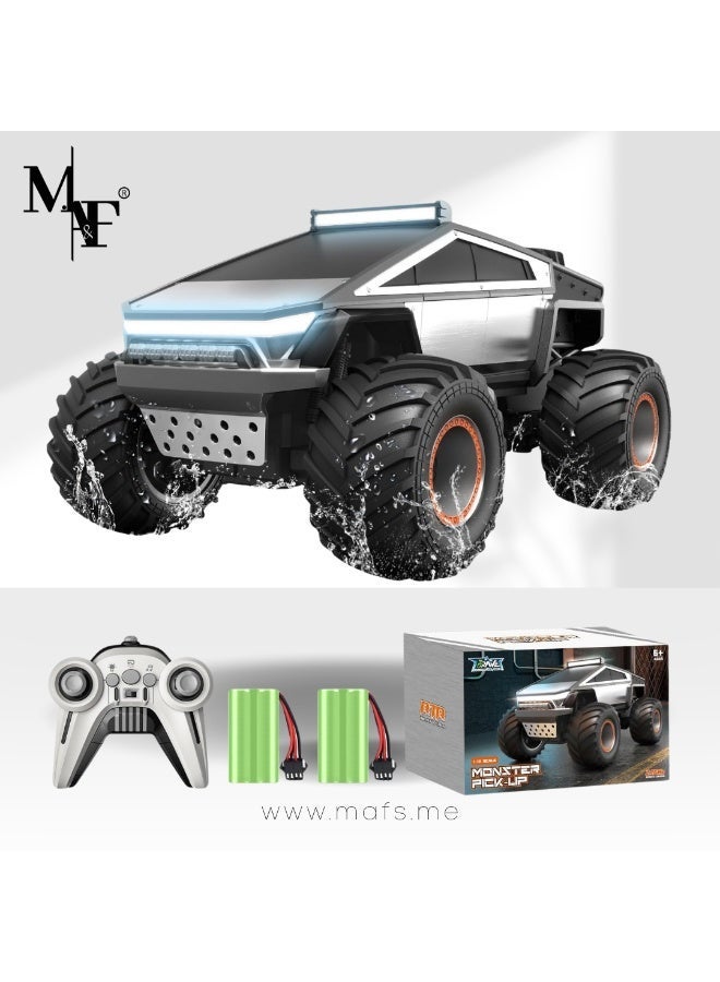 M.A&F's لعبة تحكم عن بعد، شاحنة سايبر 4WD للطرق الوعرة، سيارة روك كراولر RC مع هيكل معدني وأضواء وأصوات، سيارة لعبة لجميع التضاريس بتردد 2.4GHz للأولاد والأطفال والبالغين - (فضي (1:12)) - Image 1